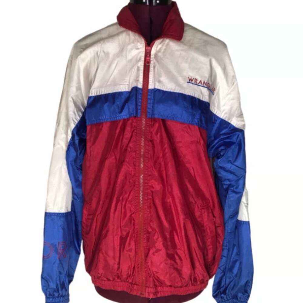 Vintage Wrangler Sport Parachute Windbreaker Jacket Small Red White Blue